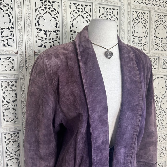 Vtg Lord & Taylor Dusty Purple Pig Suede Leather Oversized Open Blazer Jacket - Picture 2 of 10